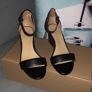 Black Ankle Wedge Sandals .. LIKE NEW